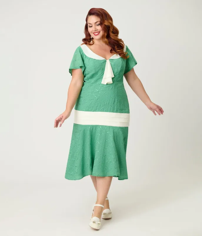 Unique Vintage Plus Size Light Green & Ivory Wilshire Flapper Dress made by Unique Vintage