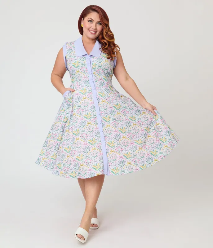 Unique Vintage Plus Size Spring Bouquet Cotton Shirt Dress made by Unique Vintage