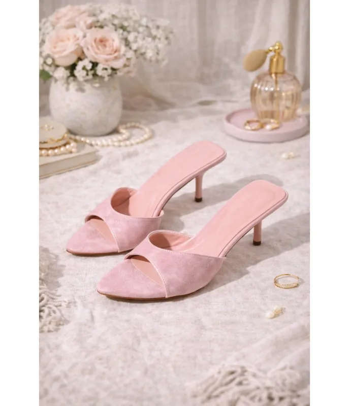 Blush Pink Suede Kitten Heels made by Unique Vintage