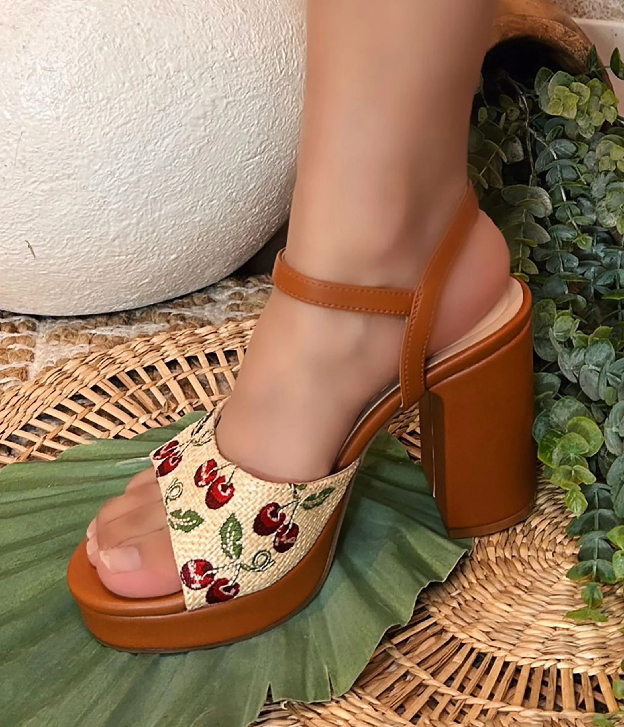 Brown Leatherette Cherry Platforms sold by Unique Vintage