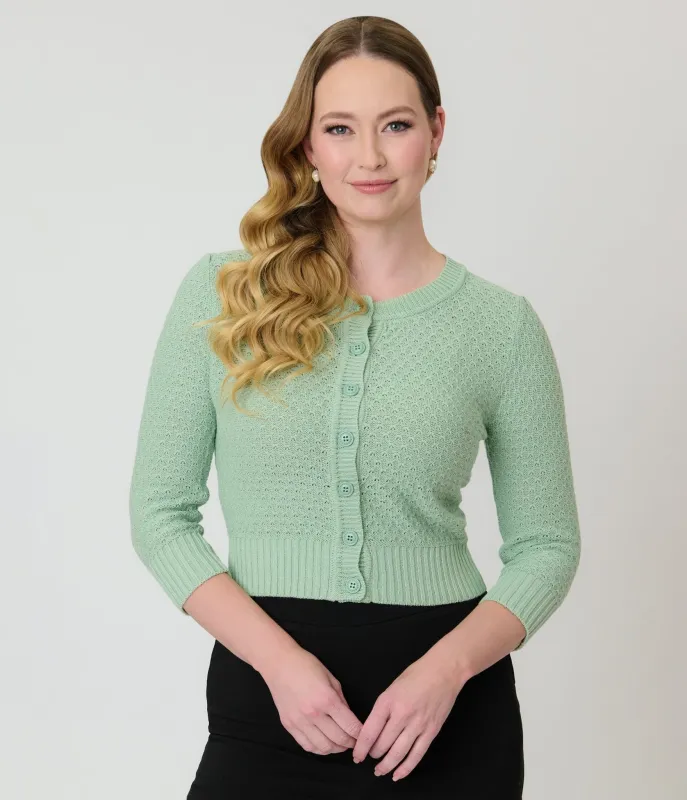 Retro Style Aqua Crochet Cardigan made by Unique Vintage