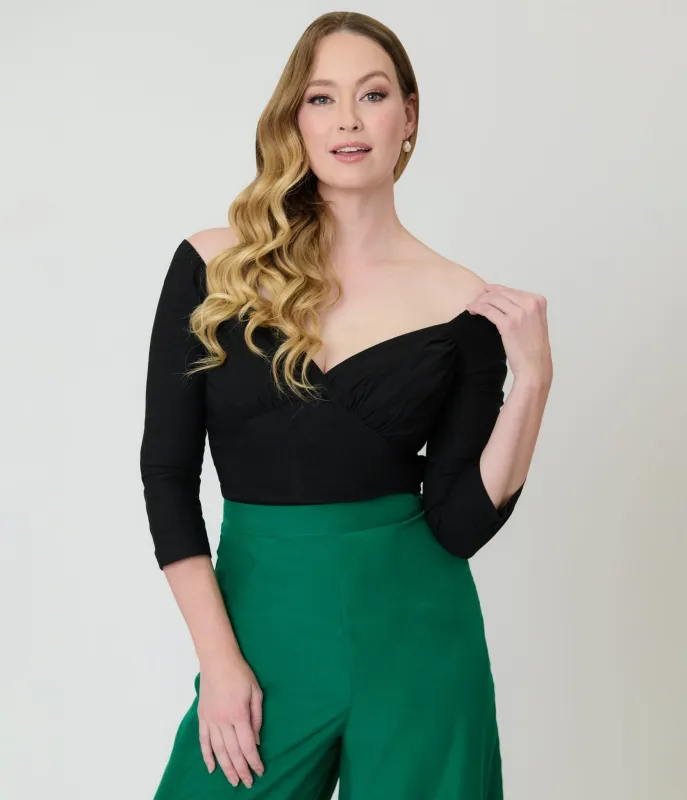 Banned Black Off The Shoulder Dixie Top made by Unique Vintage