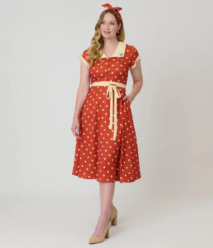 Rust Red Polka Dot Swing Dress made by Unique Vintage