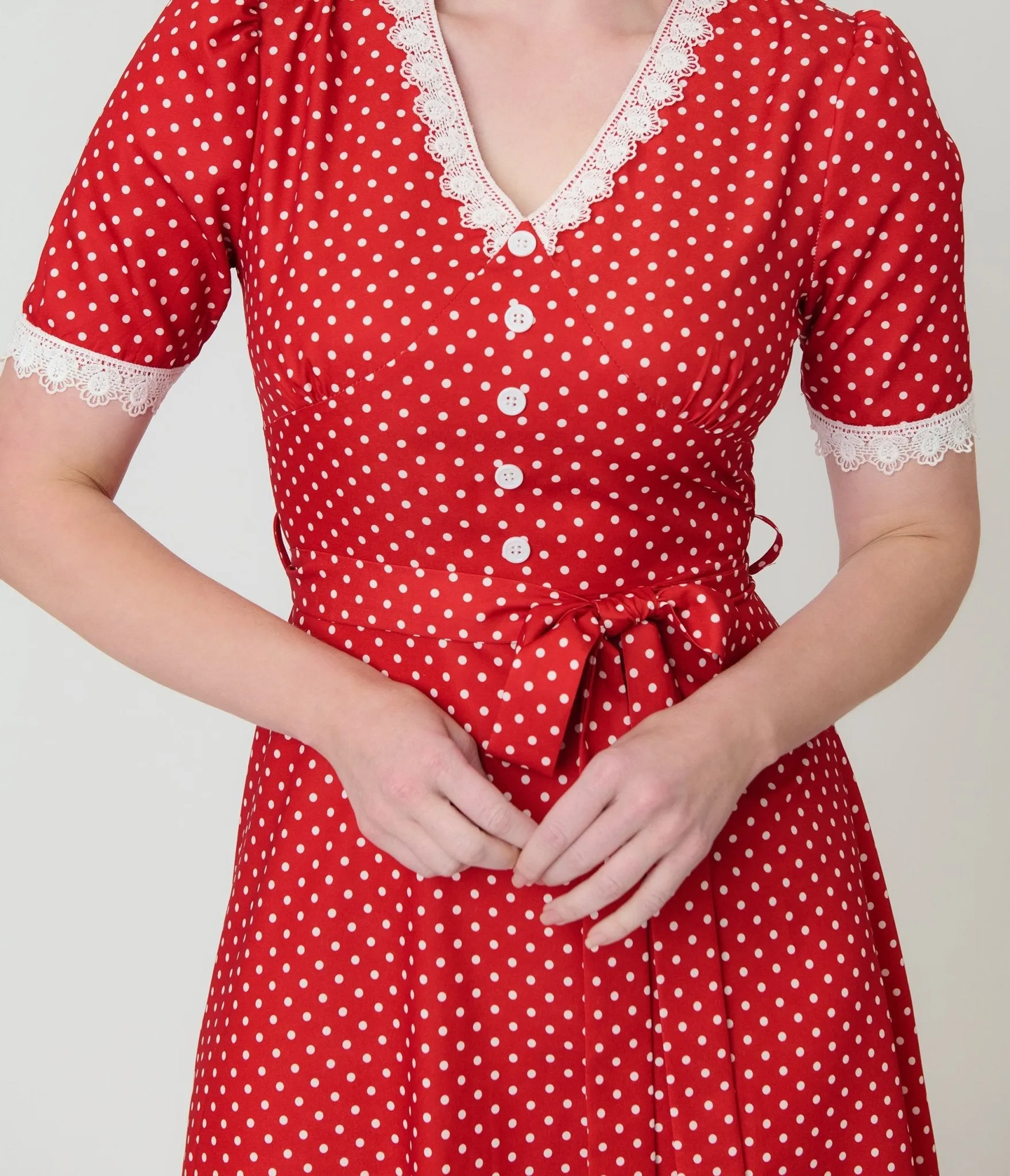 Red Polka Dot V-Neck Swing Dress sold by Unique Vintage product image thumbnail 5