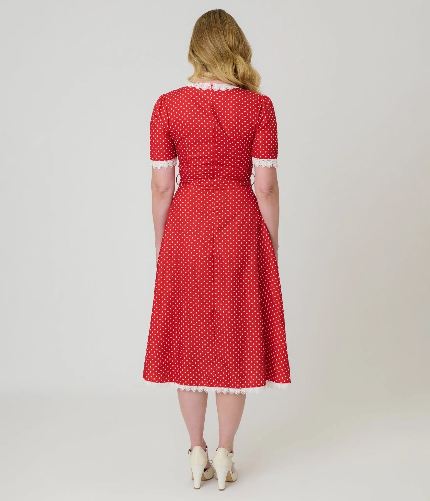 Red Polka Dot V-Neck Swing Dress sold by Unique Vintage product image thumbnail 2