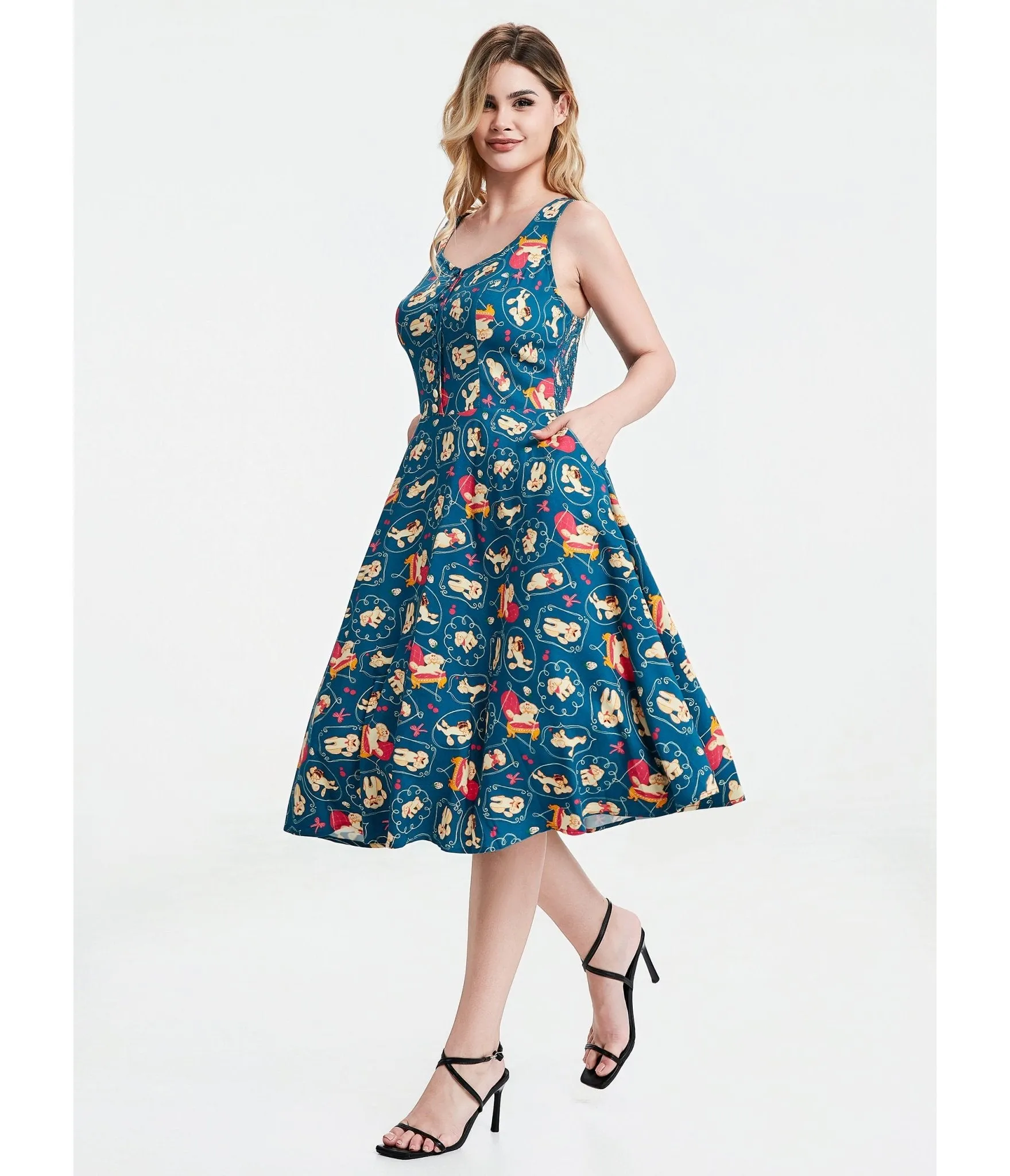 Teal Perfectly Poodle Heidi Dress sold by Unique Vintage product image thumbnail 3