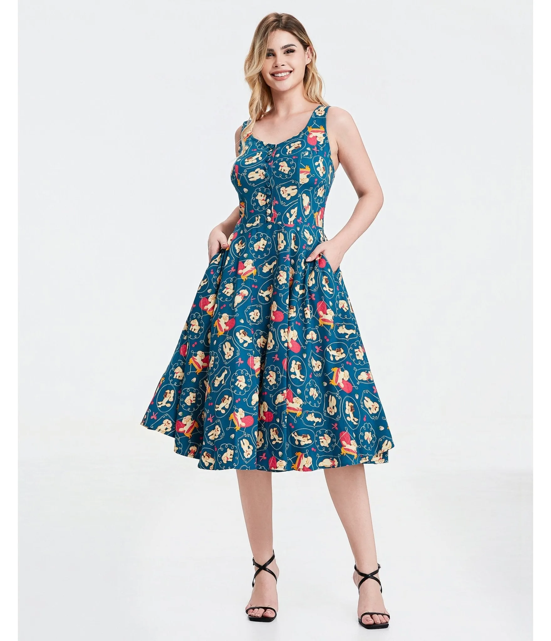 Teal Perfectly Poodle Heidi Dress sold by Unique Vintage