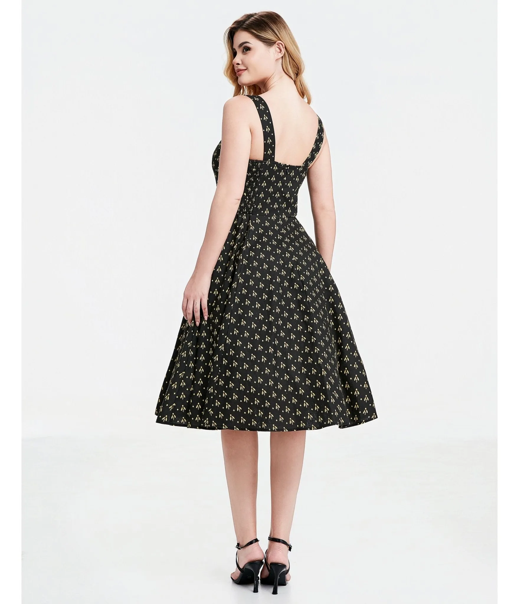 Black Atomic Bees Print Heidi Dress sold by Unique Vintage product image thumbnail 2