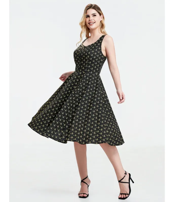 Black Atomic Bees Print Heidi Dress made by Unique Vintage