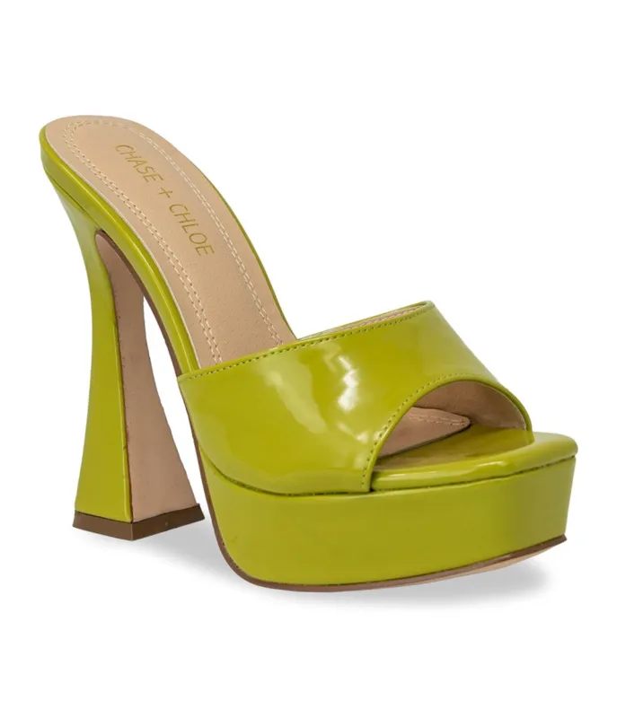 Green Leatherette Peep Toe Platform Heels made by Unique Vintage