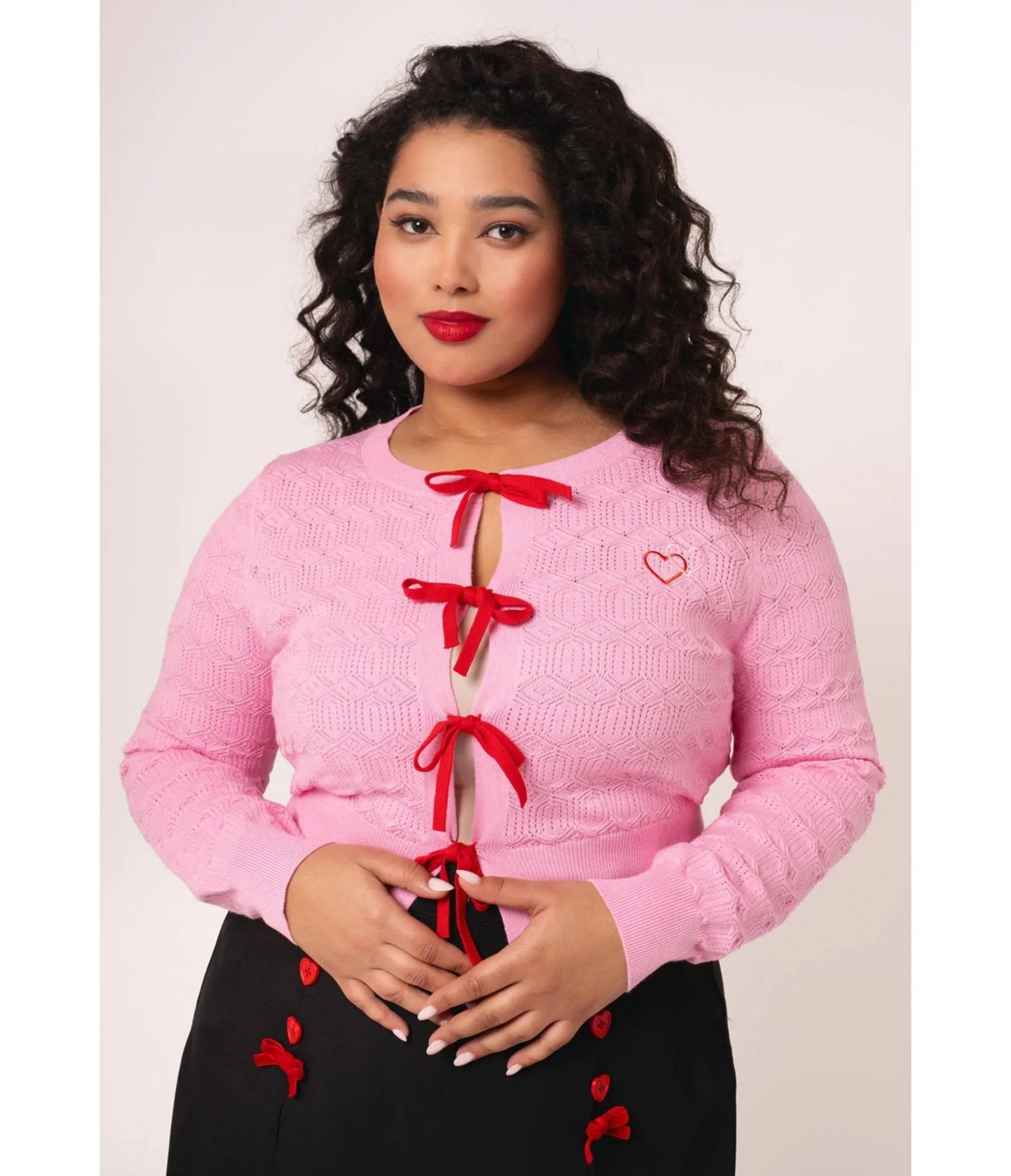 Hell Bunny Pink Tie Front Lucie Cardigan sold by Unique Vintage product image thumbnail 3