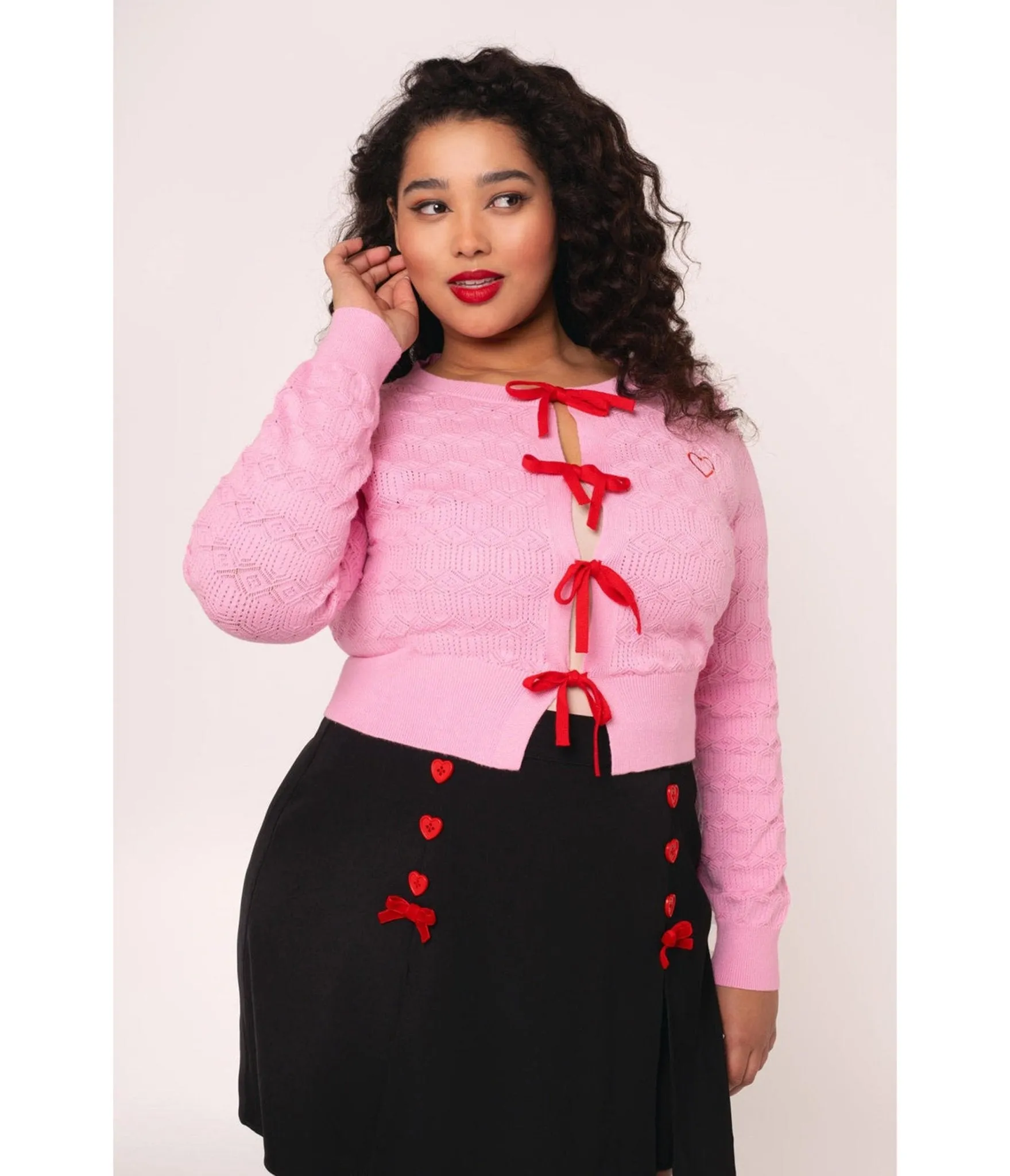 Hell Bunny Pink Tie Front Lucie Cardigan sold by Unique Vintage