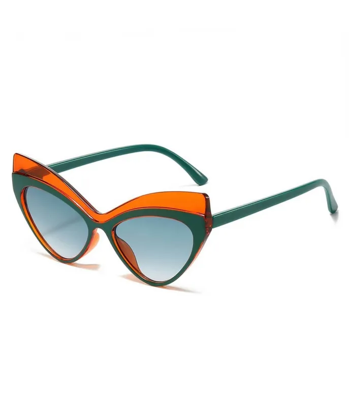 Green & Orange Dramatic Cat Eye Sunglasses made by Unique Vintage