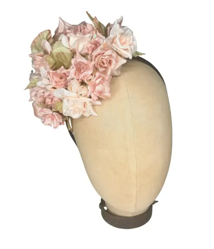 Kathy Jeanne Light Pink Rose Fascinator Headband made by Unique Vintage