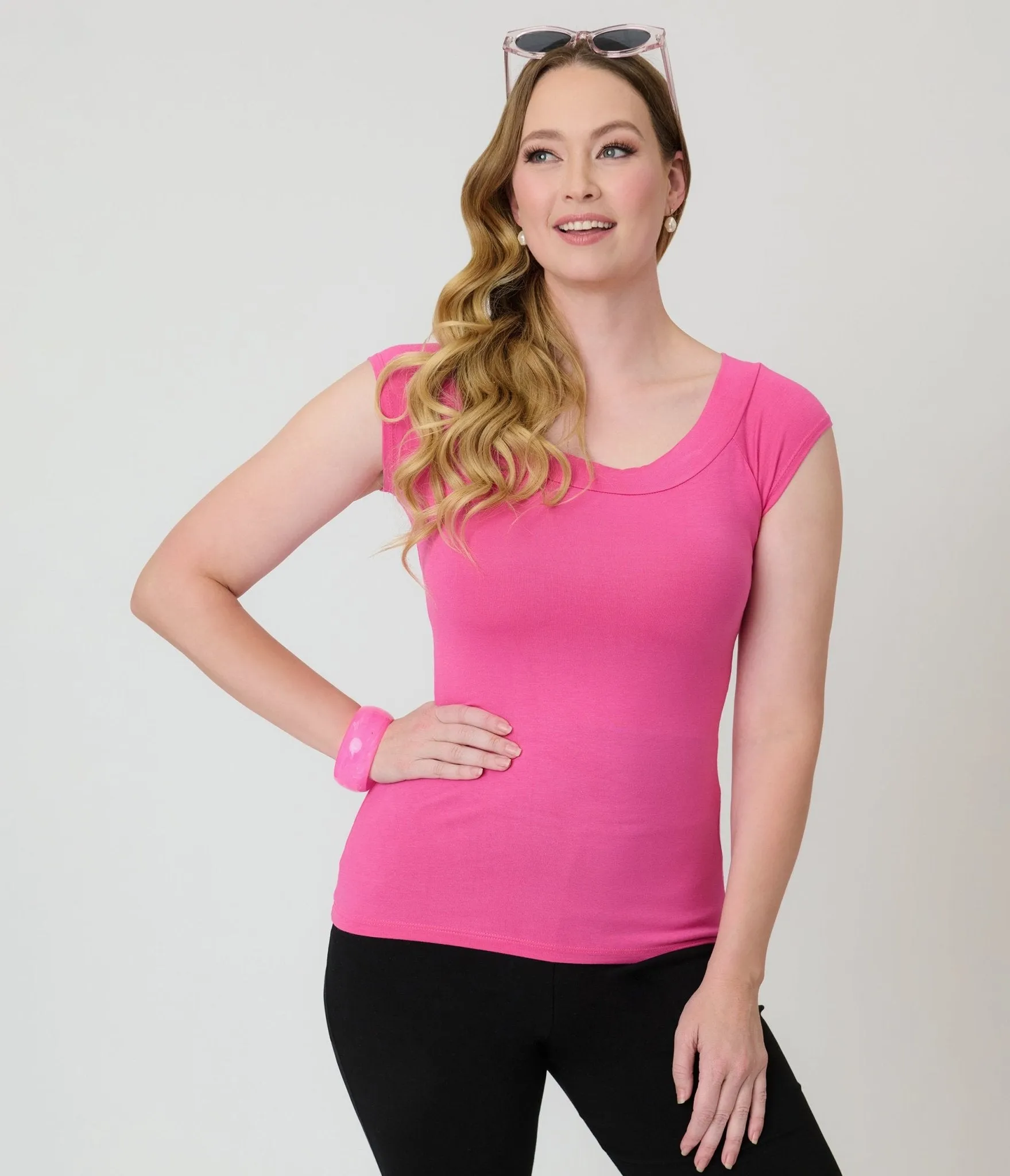 Retrolicious Hot Pink Retro Boat Neck Knit Top sold by Unique Vintage product image thumbnail 3