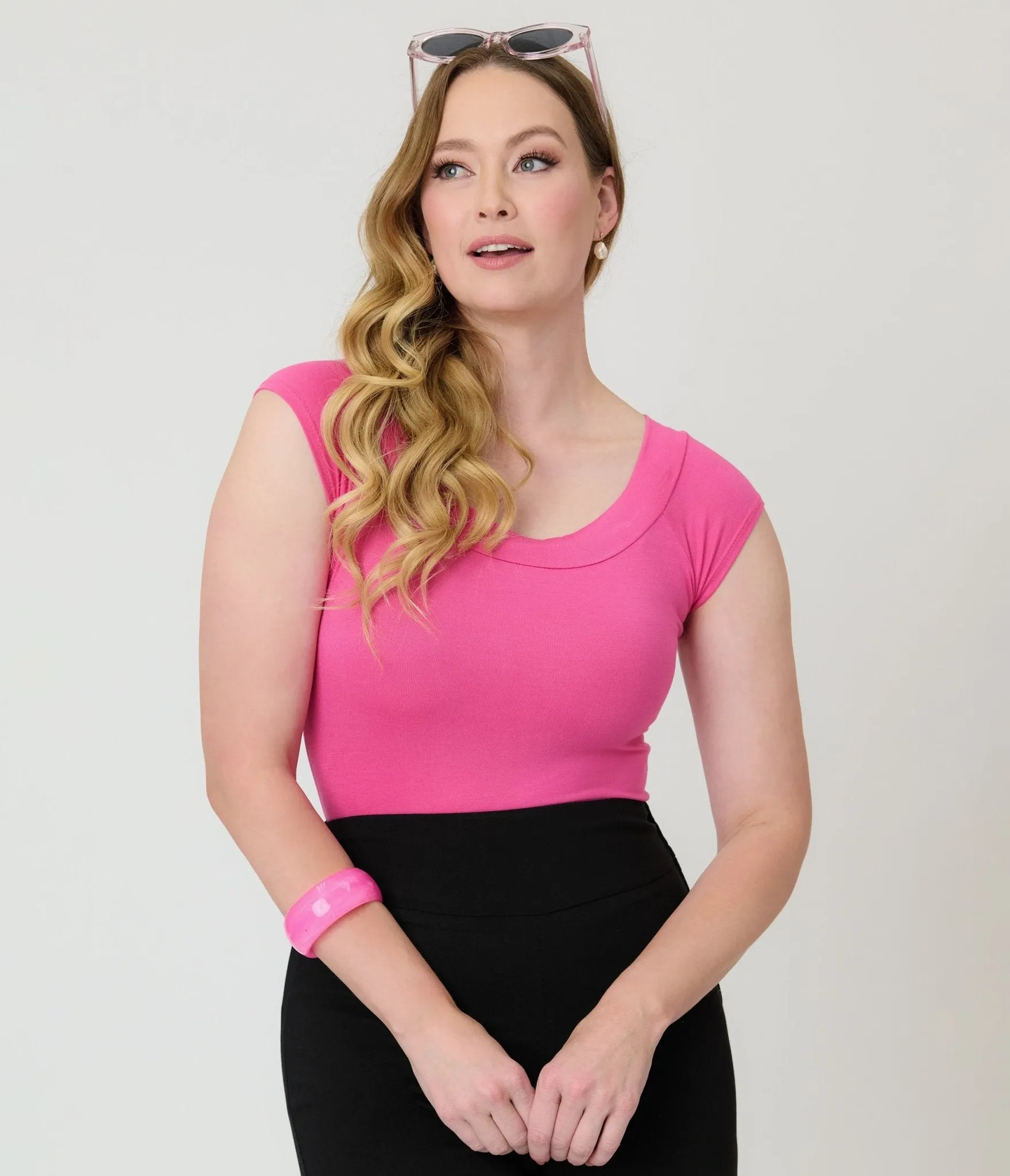 Retrolicious Hot Pink Retro Boat Neck Knit Top sold by Unique Vintage product image thumbnail 5