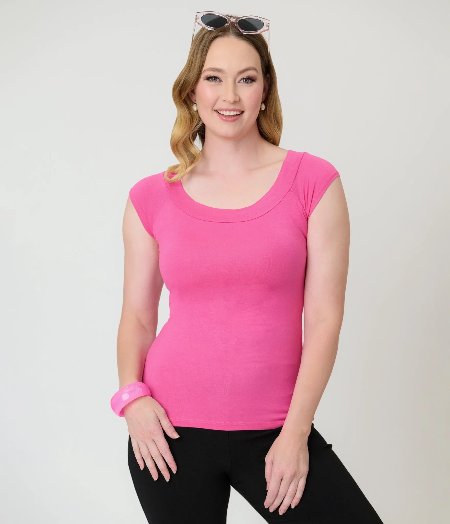 Retrolicious Hot Pink Retro Boat Neck Knit Top sold by Unique Vintage product image thumbnail 2