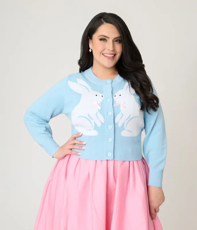 Unique Vintage Plus Size Blue Bunny Cropped Cardigan made by Unique Vintage