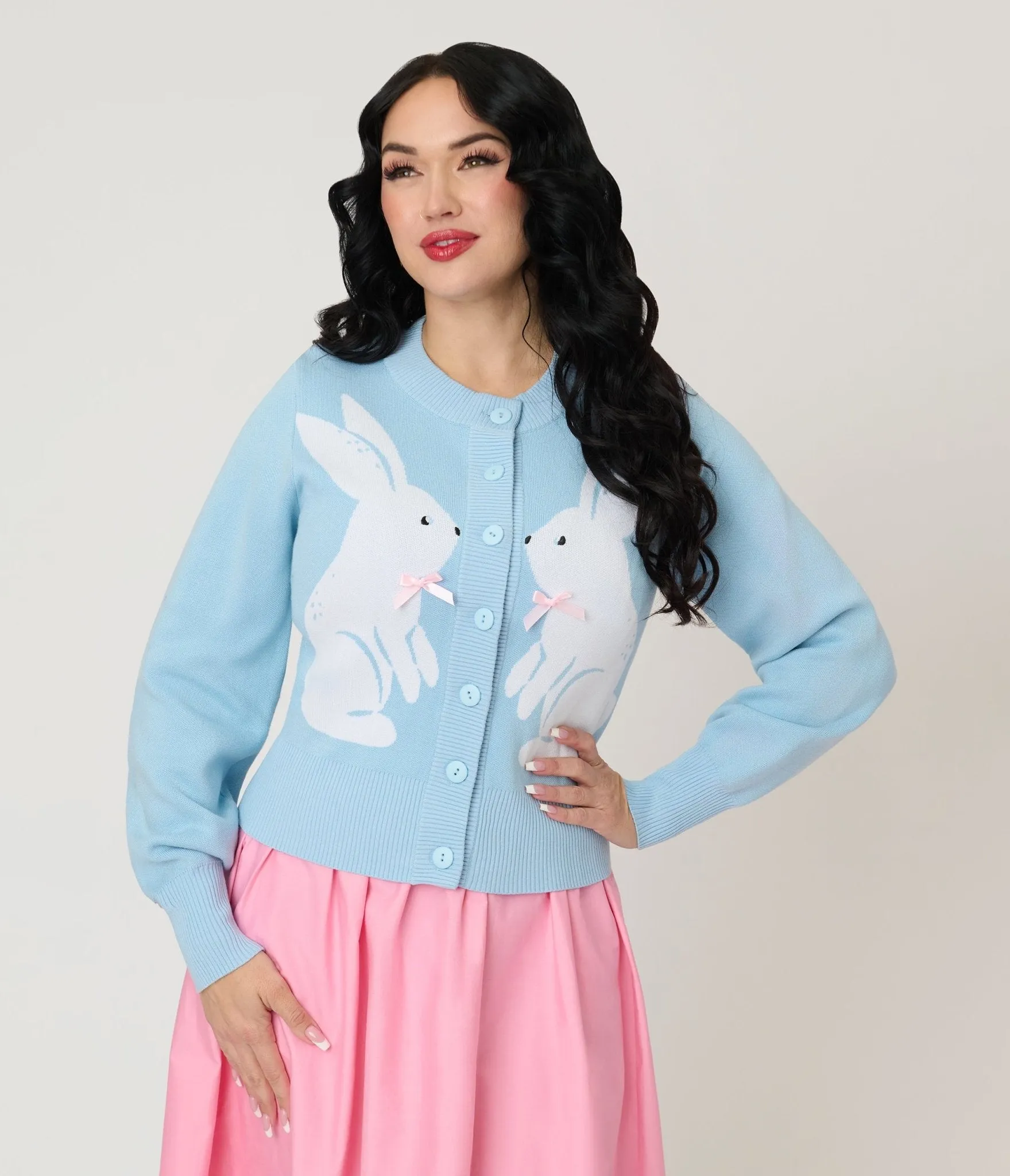 Unique Vintage Blue Bunny Cropped Cardigan sold by Unique Vintage