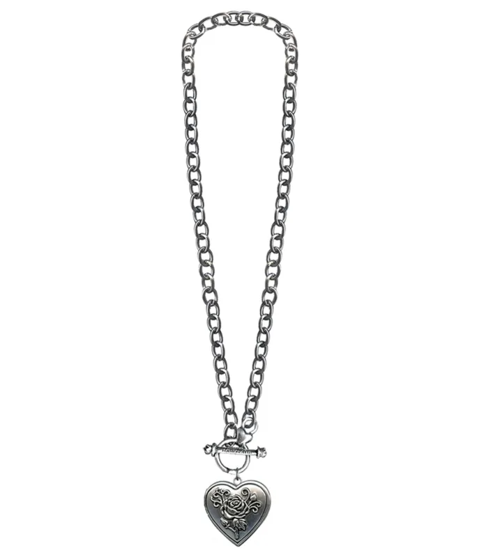 Silver Plated Heart Locket Chain Necklace made by Unique Vintage