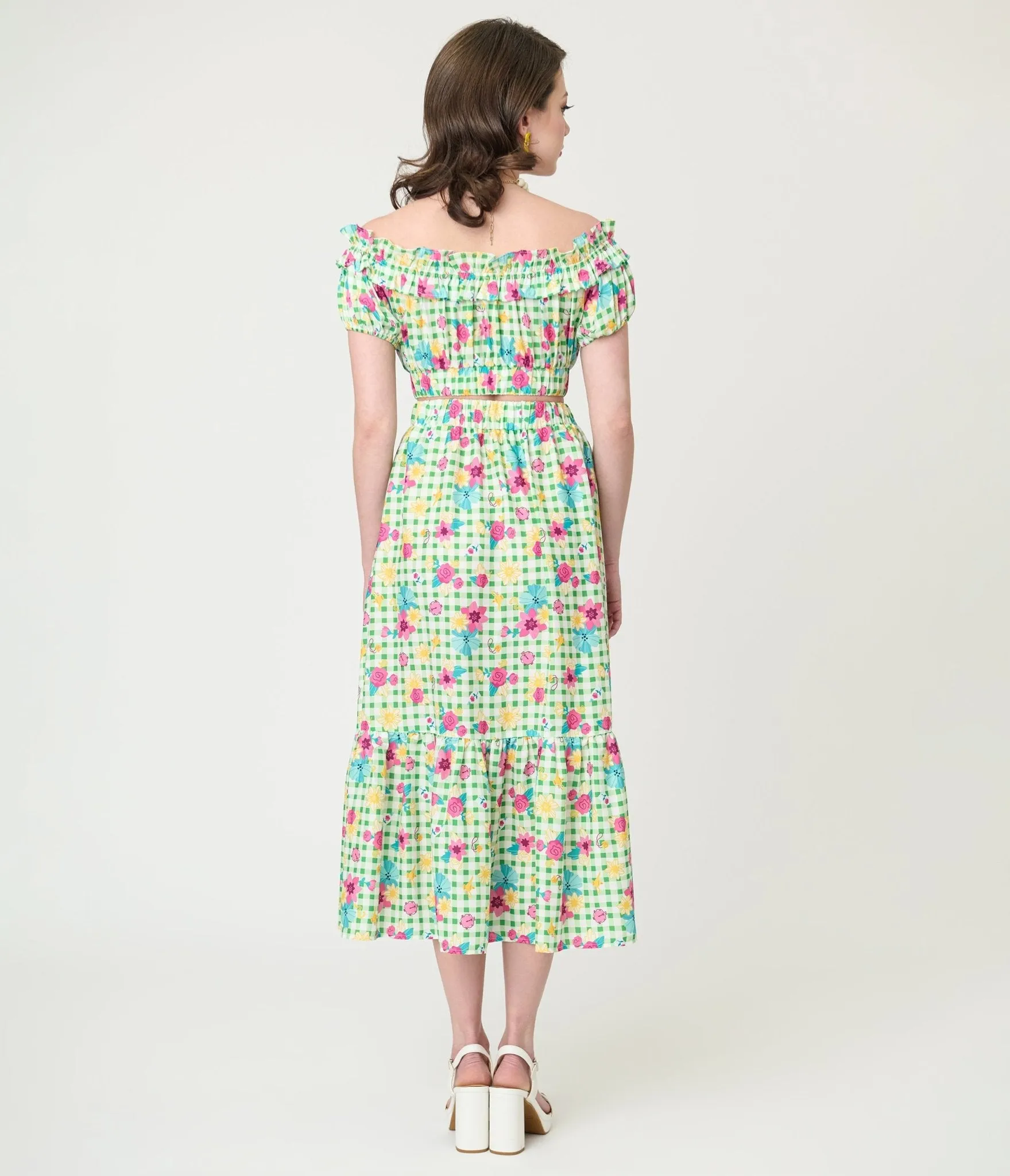 Disney Princess Collection by Unique Vintage Green Gingham Tiered Midi Skirt sold by Unique Vintage product image thumbnail 3