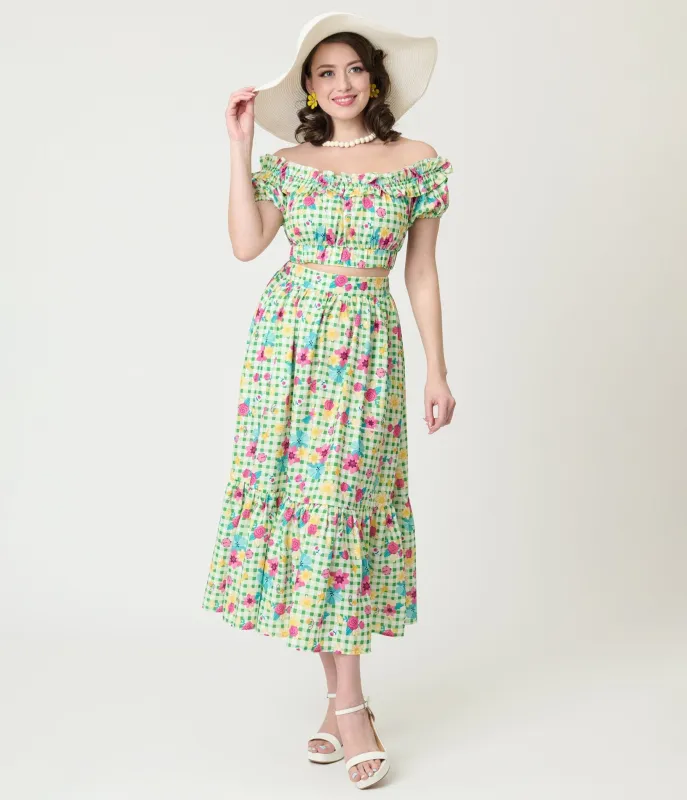 Disney Princess Collection by Unique Vintage Green Gingham Tiered Midi Skirt made by Unique Vintage