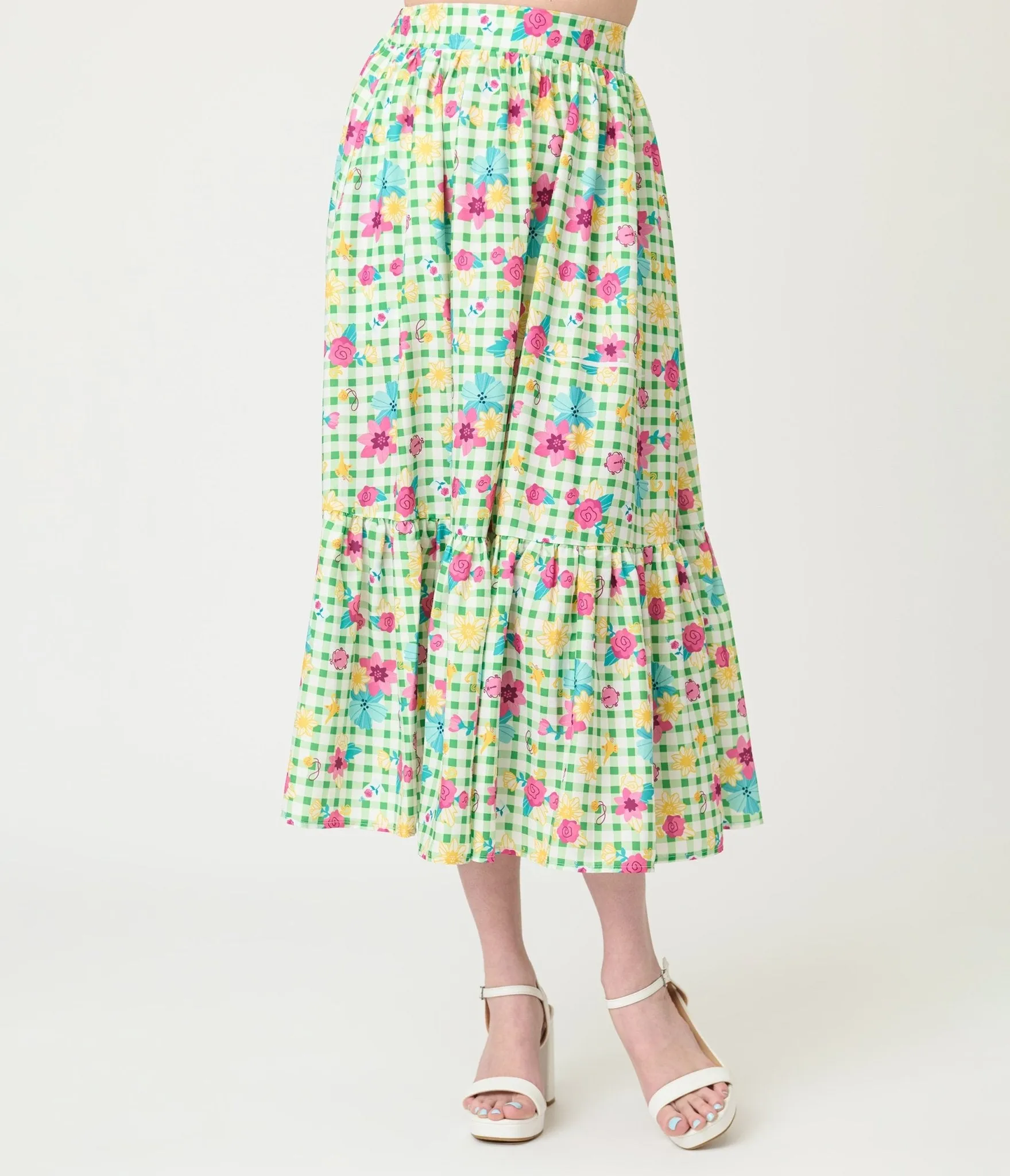 Disney Princess Collection by Unique Vintage Green Gingham Tiered Midi Skirt sold by Unique Vintage product image thumbnail 2