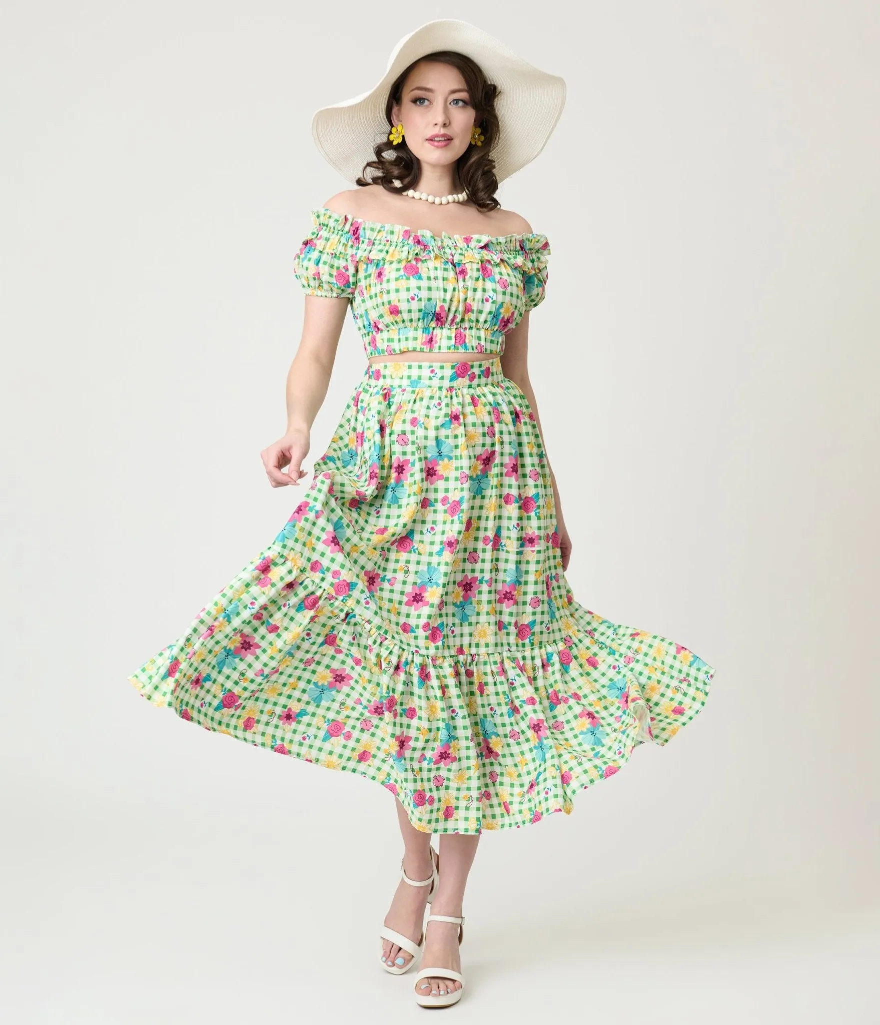 Disney Princess Collection by Unique Vintage Green Gingham Tiered Midi Skirt sold by Unique Vintage product image thumbnail 4