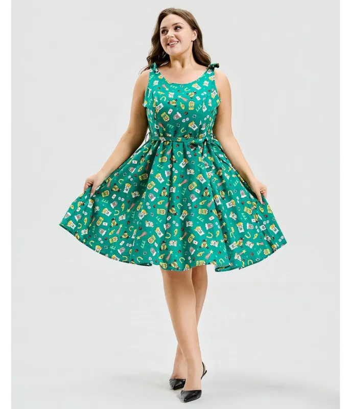 Plus Size Green Purrfect Lucky Swing Dress made by Unique Vintage
