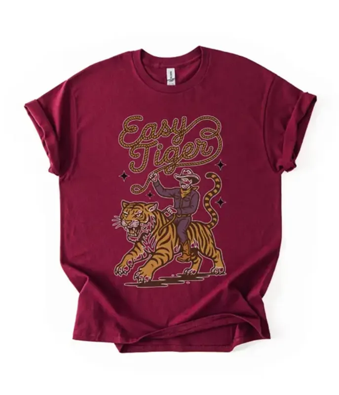 Maroon Easy Tiger Graphic Tee made by Unique Vintage