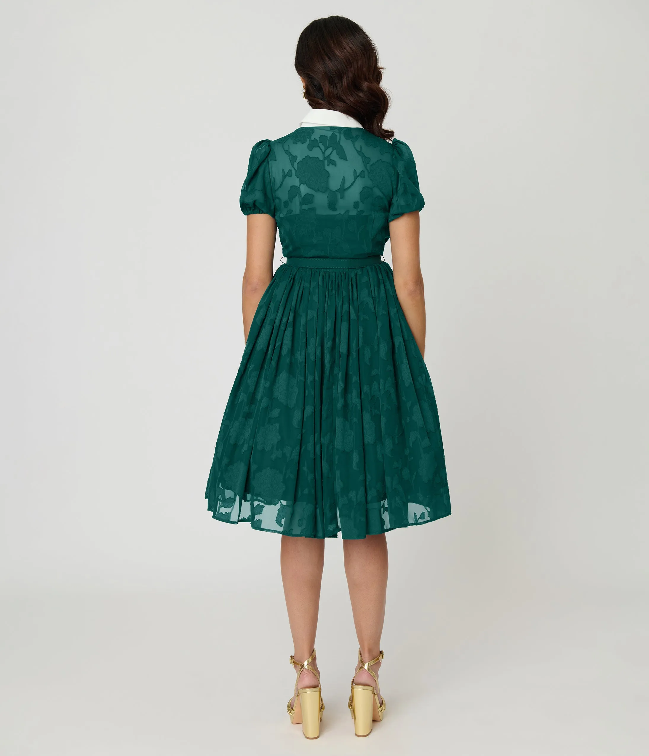 Unique Vintage Teal Floral Jacquard Hollie Swing Dress sold by Unique Vintage product image thumbnail 2