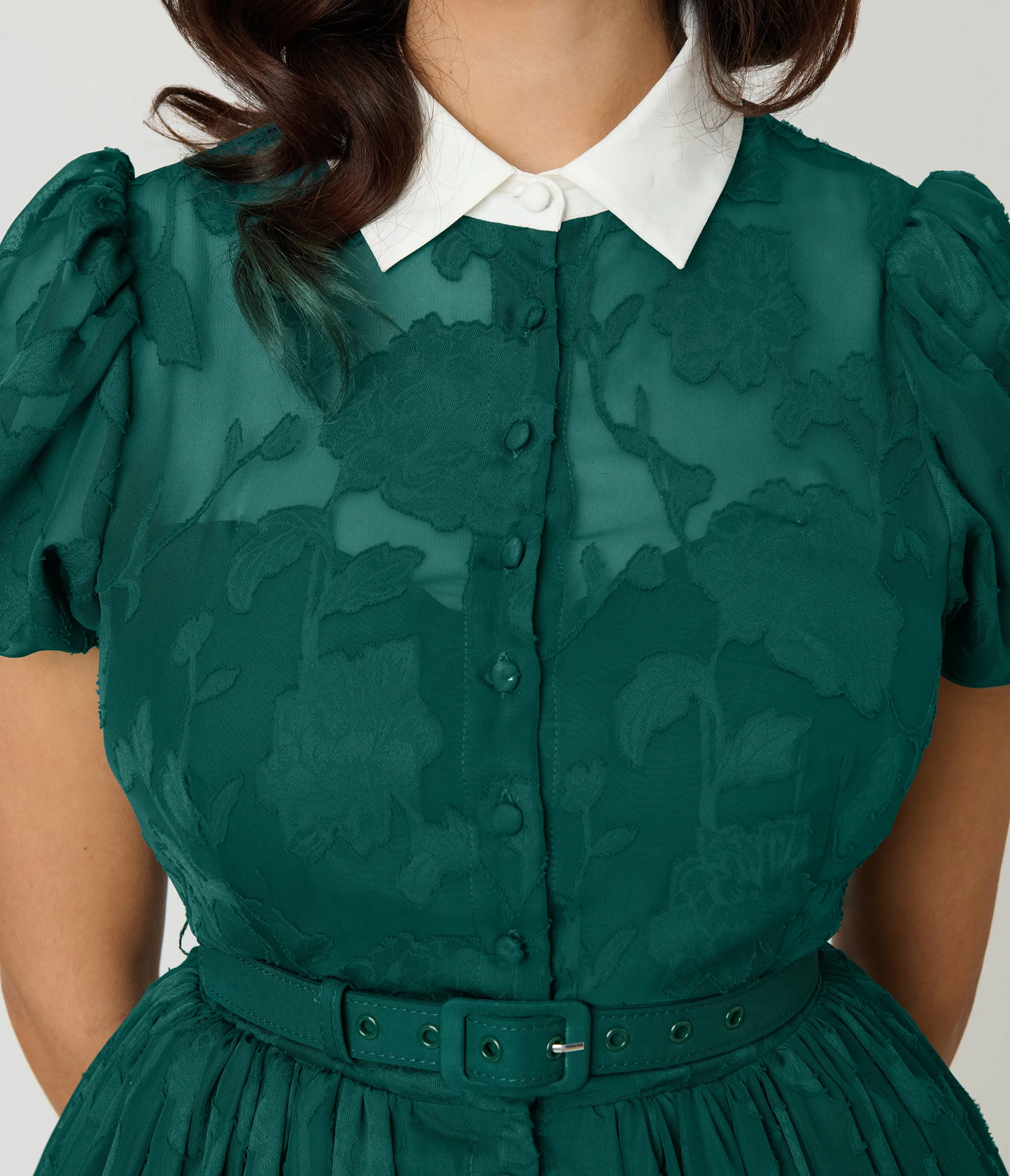 Unique Vintage Teal Floral Jacquard Hollie Swing Dress sold by Unique Vintage product image thumbnail 5