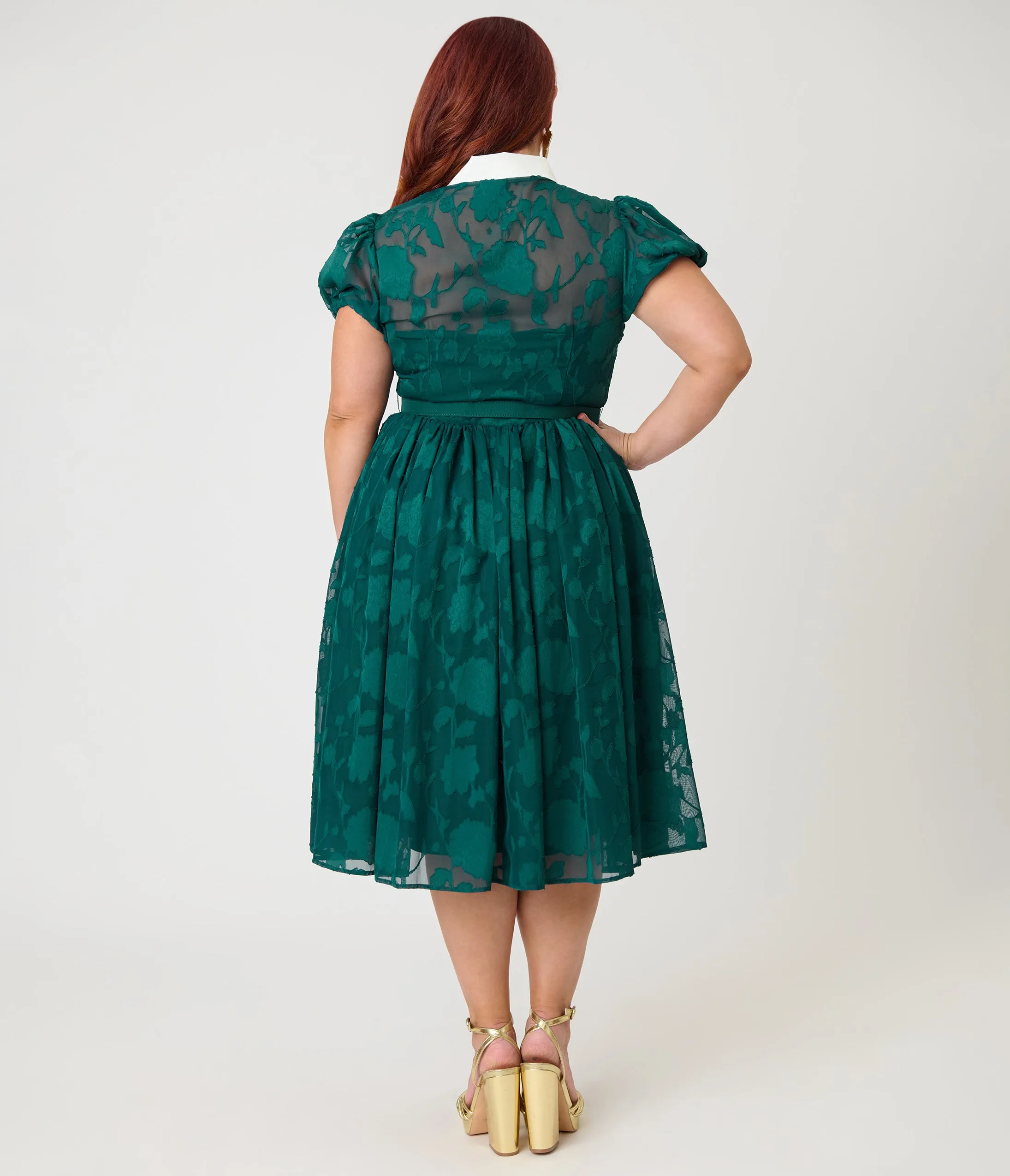 Unique Vintage Plus Size Teal Floral Jacquard Hollie Swing Dress sold by Unique Vintage product image thumbnail 2
