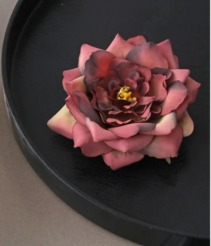 Dark Red Flower Hair Clip made by Unique Vintage