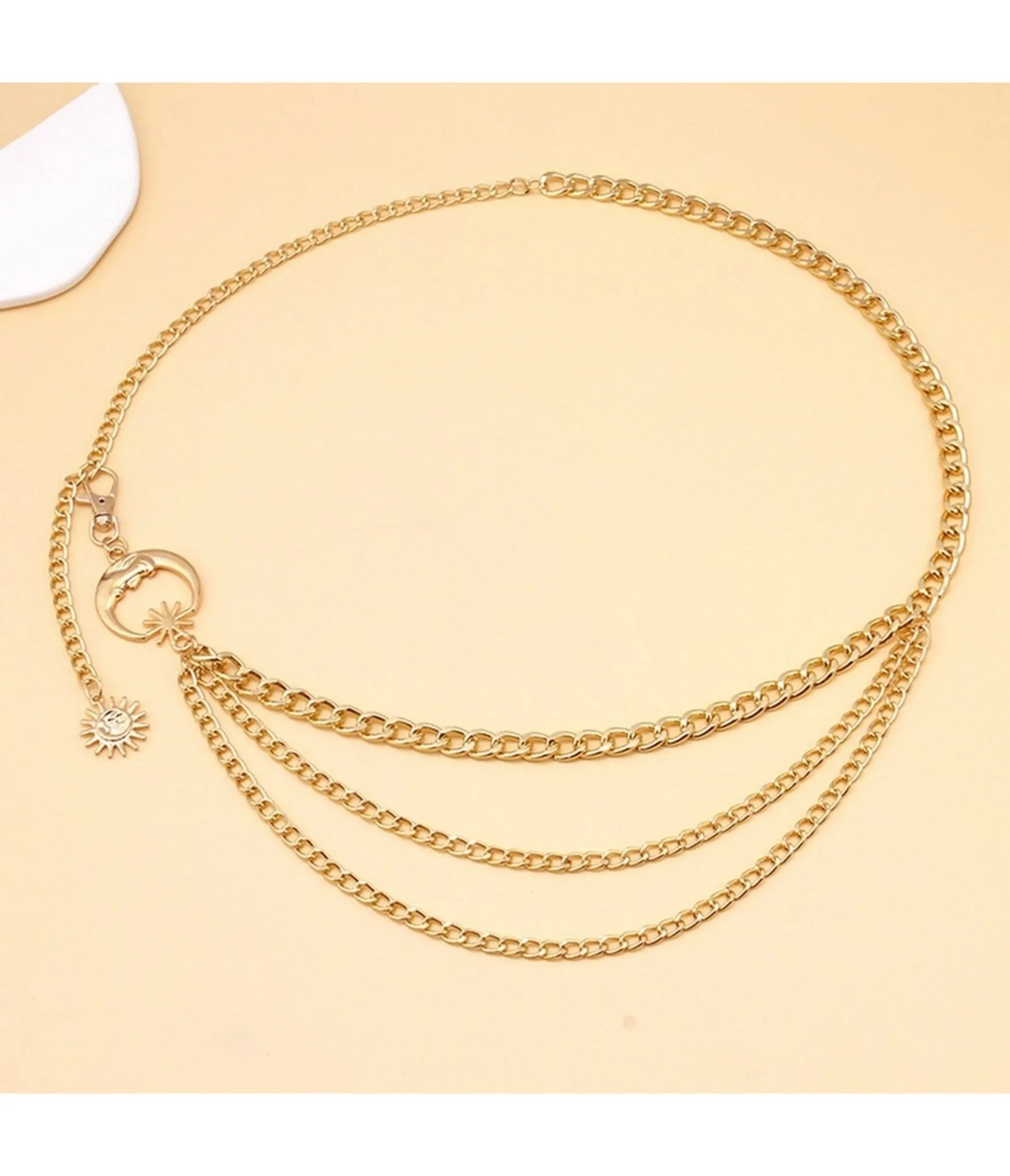 Gold Tone Moon Multi Layered Chain Belt sold by Unique Vintage product image thumbnail 3