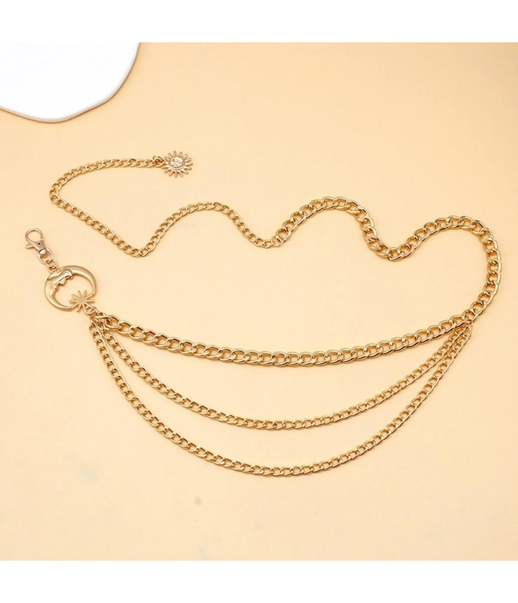 Gold Tone Moon Multi Layered Chain Belt sold by Unique Vintage product image thumbnail 2