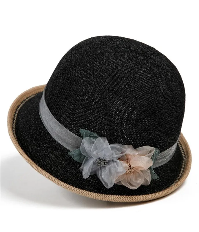 Black Flower Pot Hat made by Unique Vintage