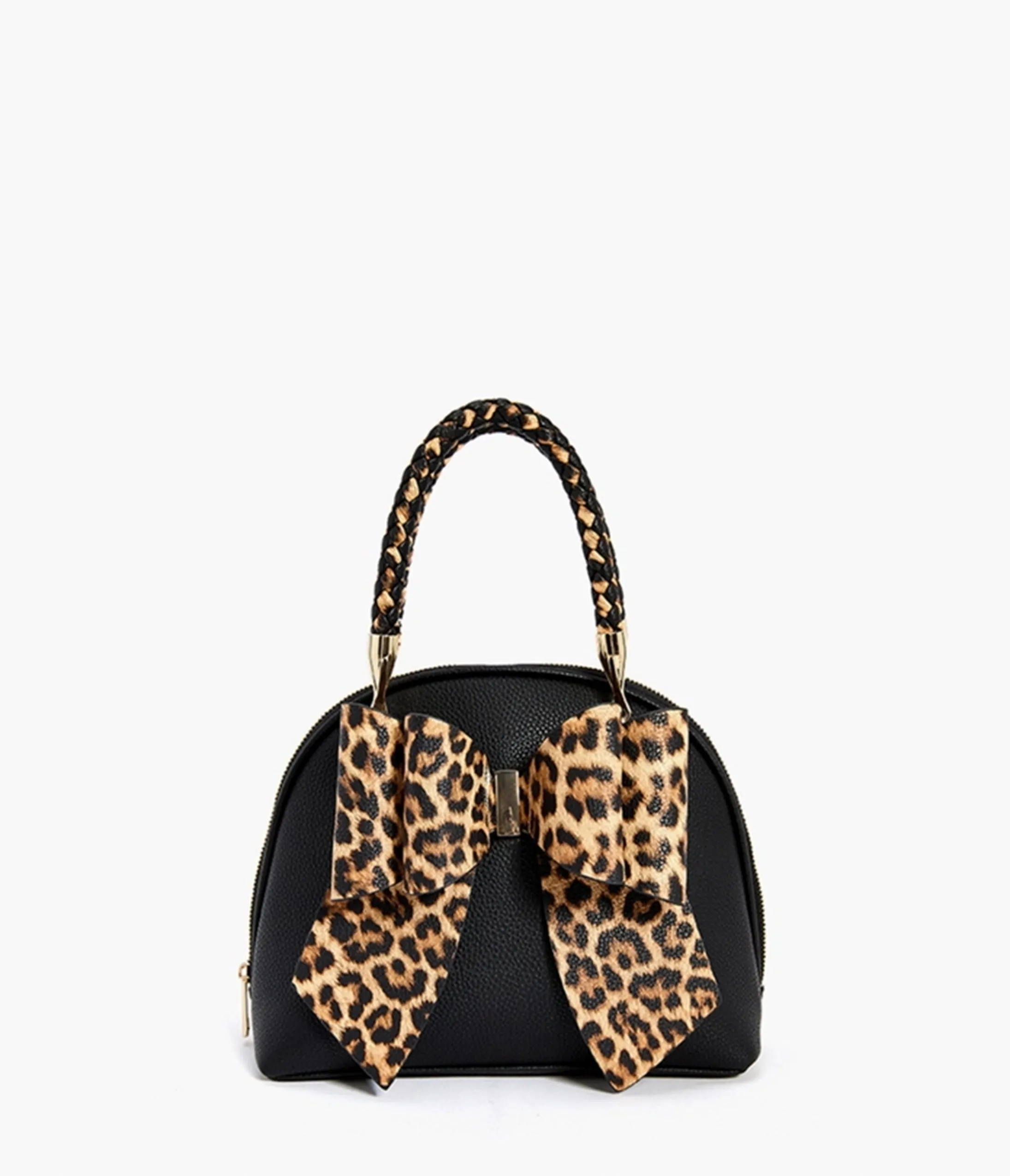 Black Leopard Print Bow Leatherette Handbag sold by Unique Vintage