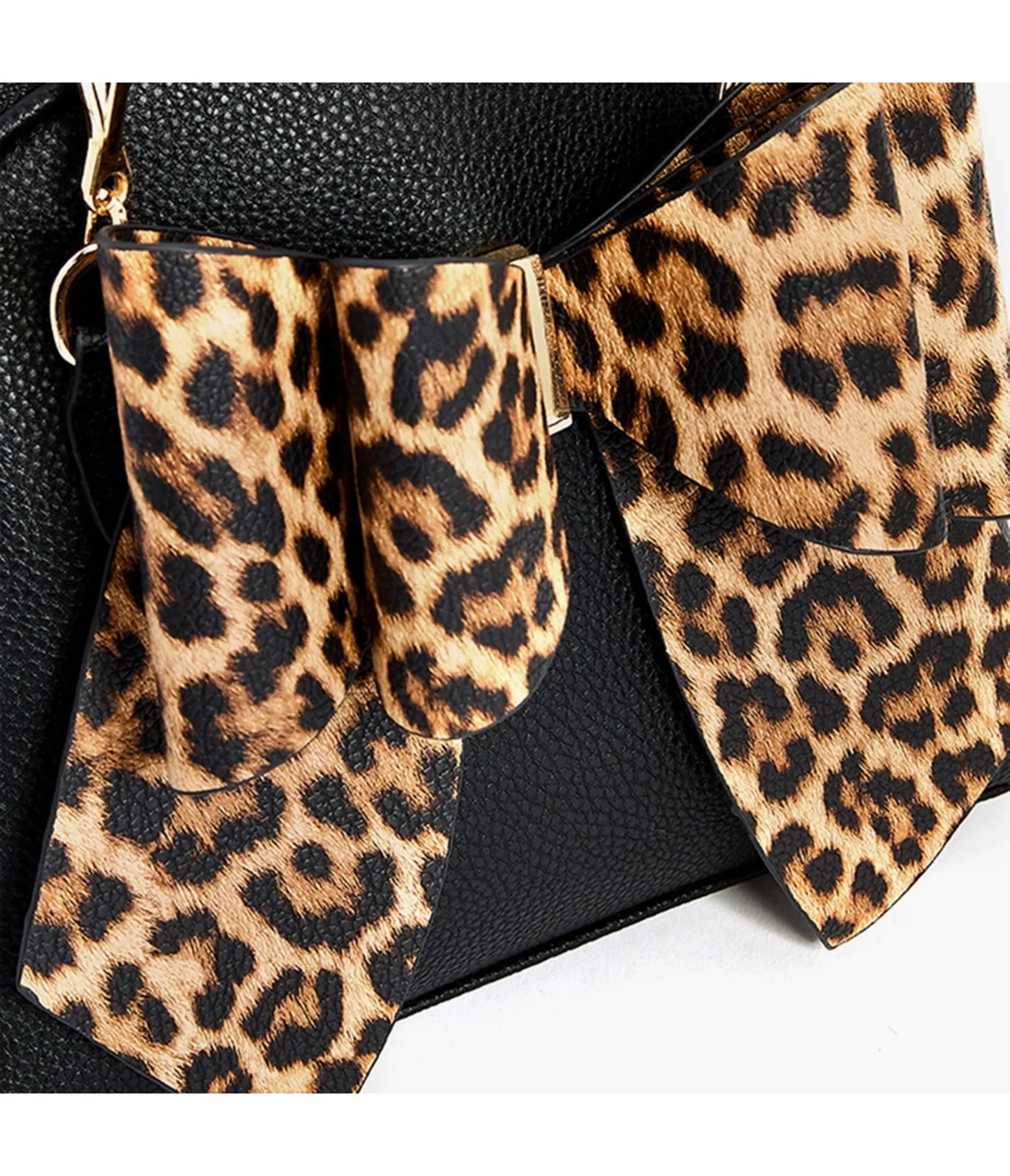 Black Leopard Print Bow Leatherette Handbag sold by Unique Vintage product image thumbnail 5