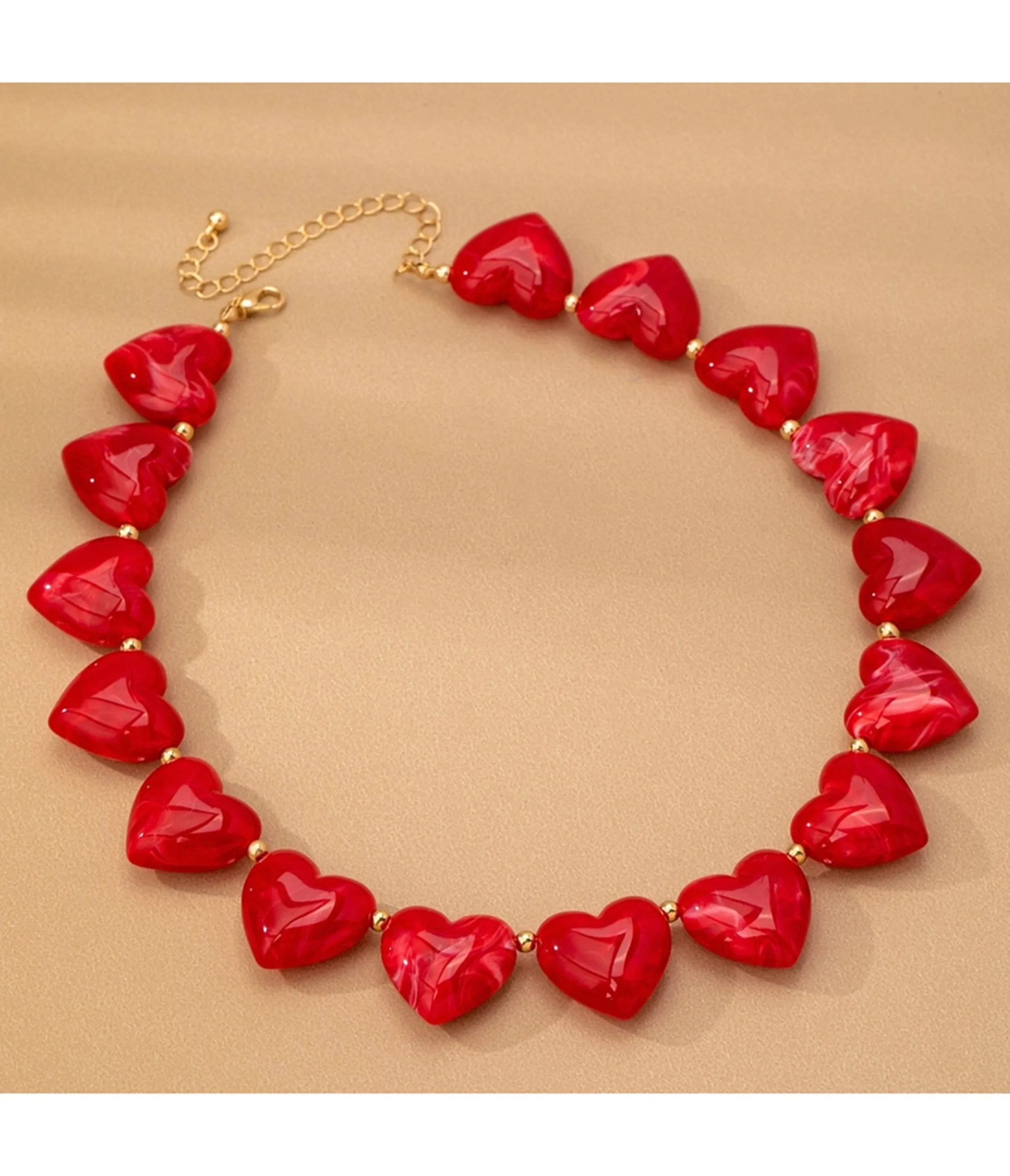 Red Large Heart Shaped Beaded Necklace sold by Unique Vintage product image thumbnail 2