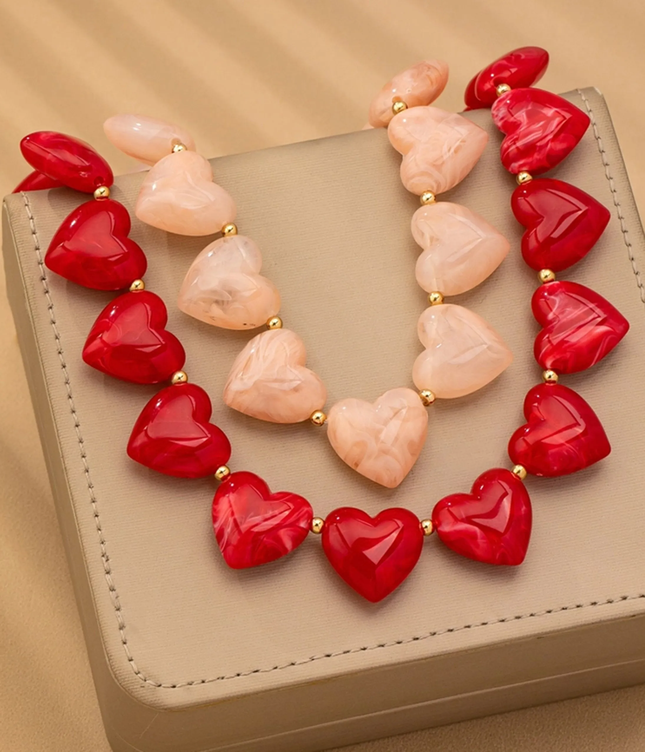 Red Large Heart Shaped Beaded Necklace sold by Unique Vintage product image thumbnail 3