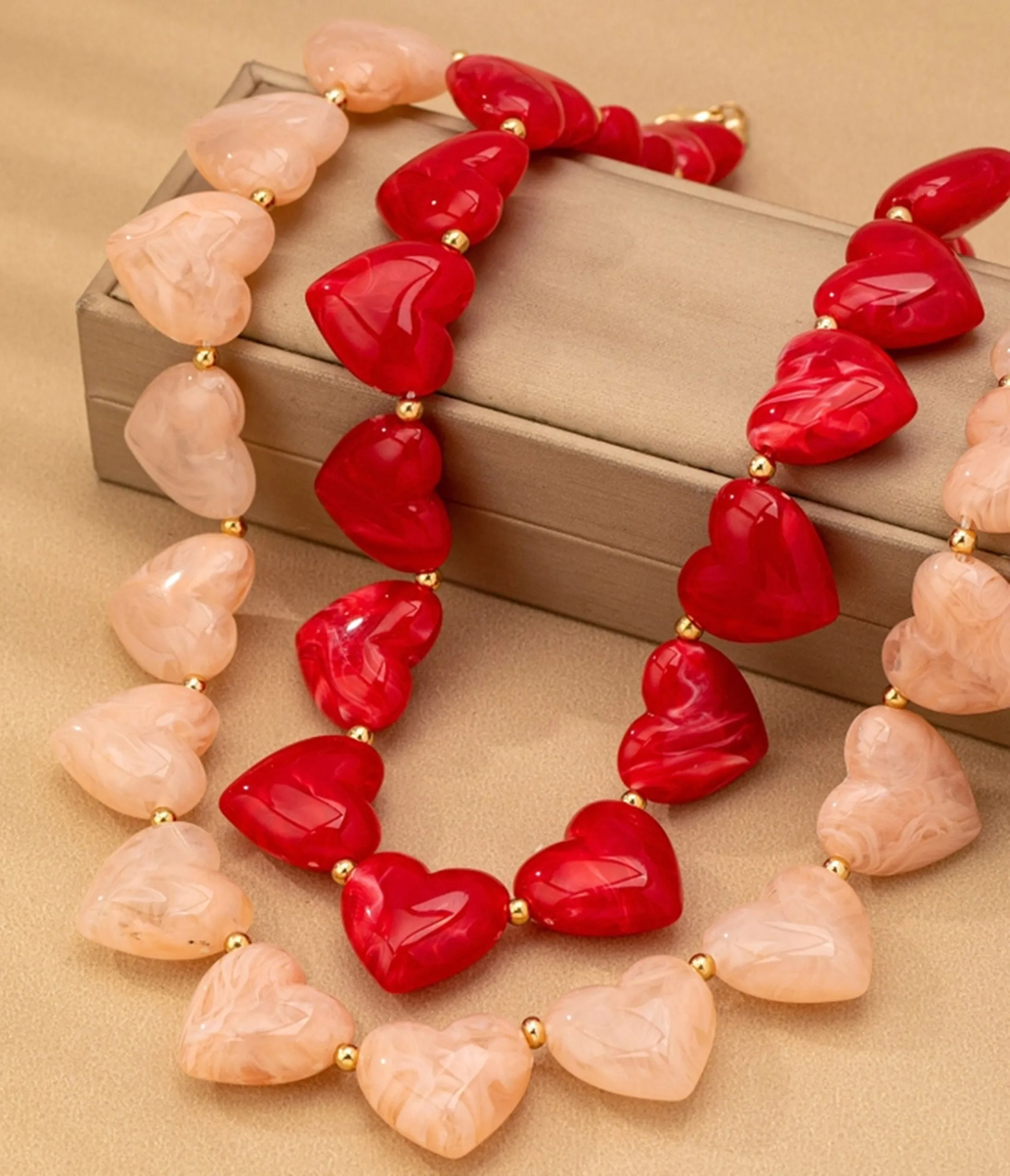 Red Large Heart Shaped Beaded Necklace sold by Unique Vintage product image thumbnail 4