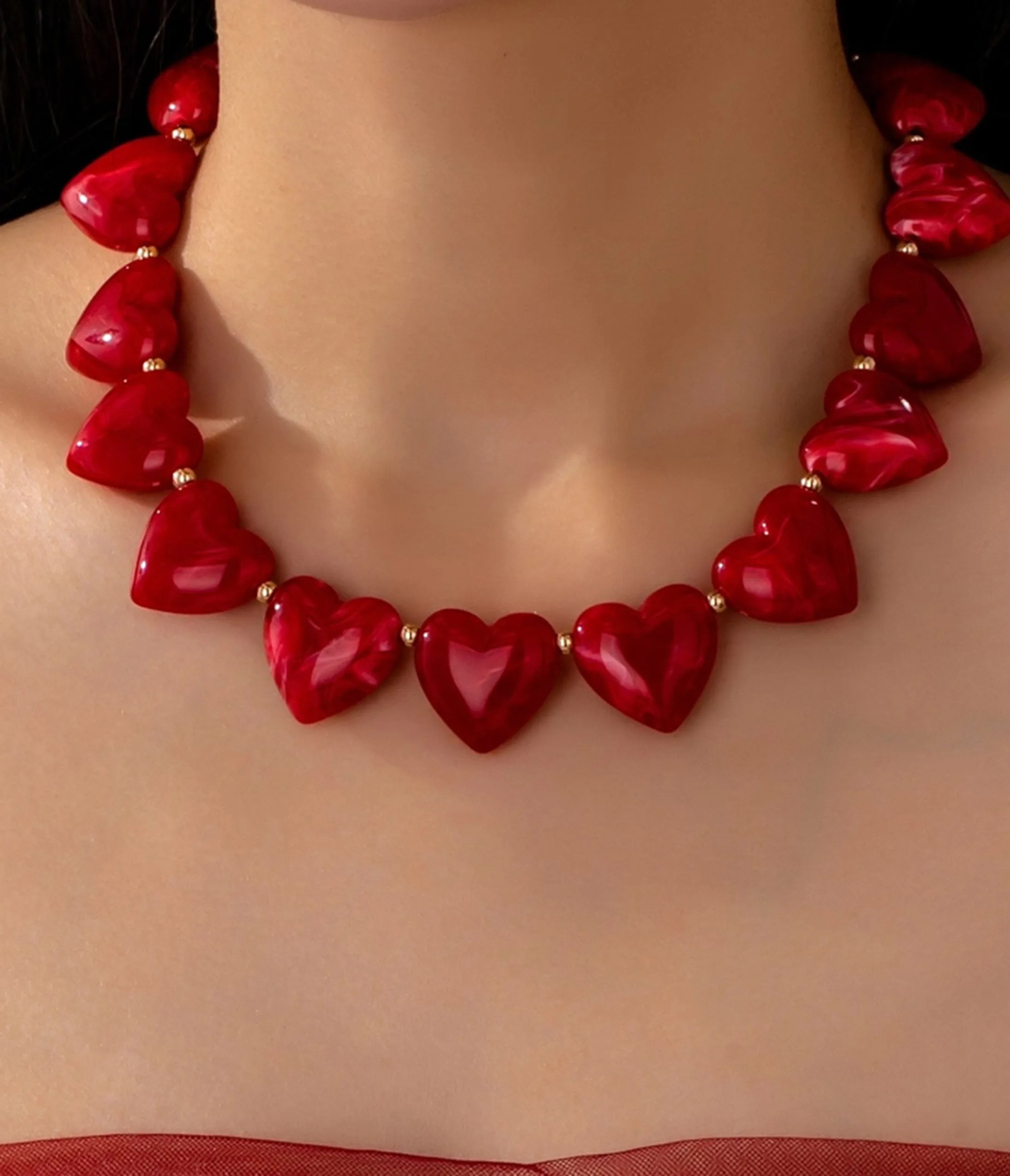 Red Large Heart Shaped Beaded Necklace sold by Unique Vintage
