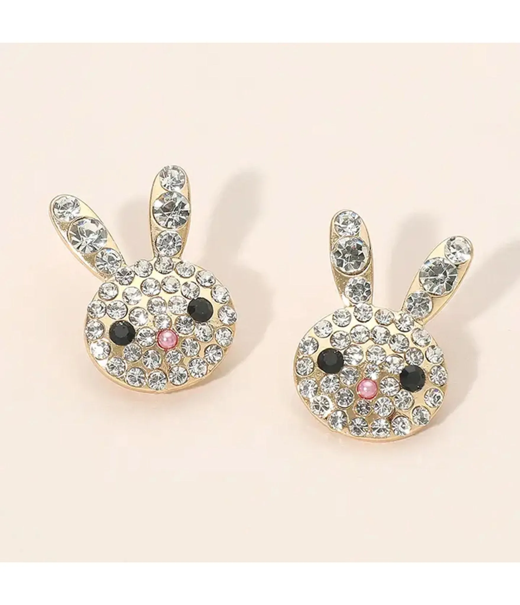 Rhinestone Bunny Face Stud Earrings sold by Unique Vintage