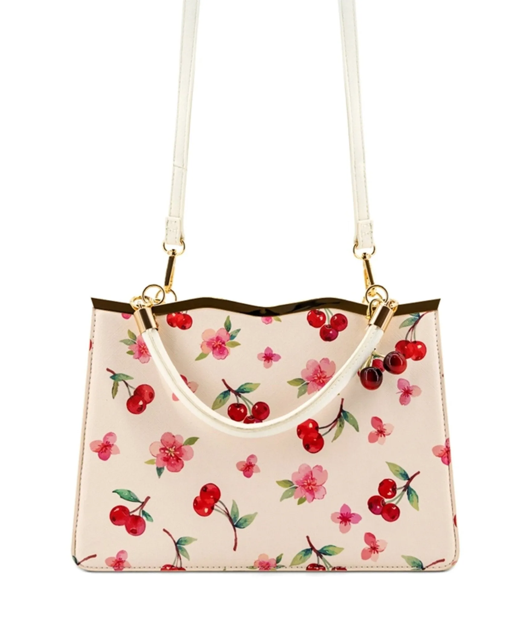 Cream & Cherry Leatherette Handbag sold by Unique Vintage product image thumbnail 4