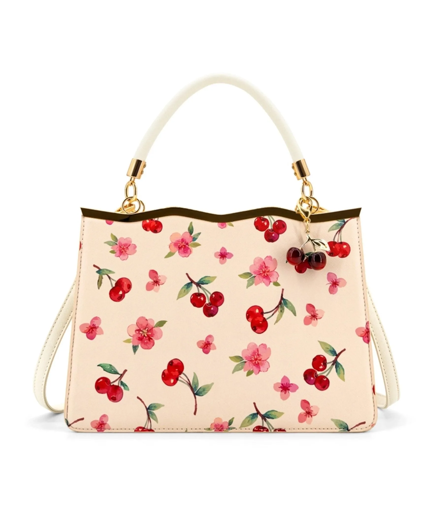 Cream & Cherry Leatherette Handbag sold by Unique Vintage product image thumbnail 3