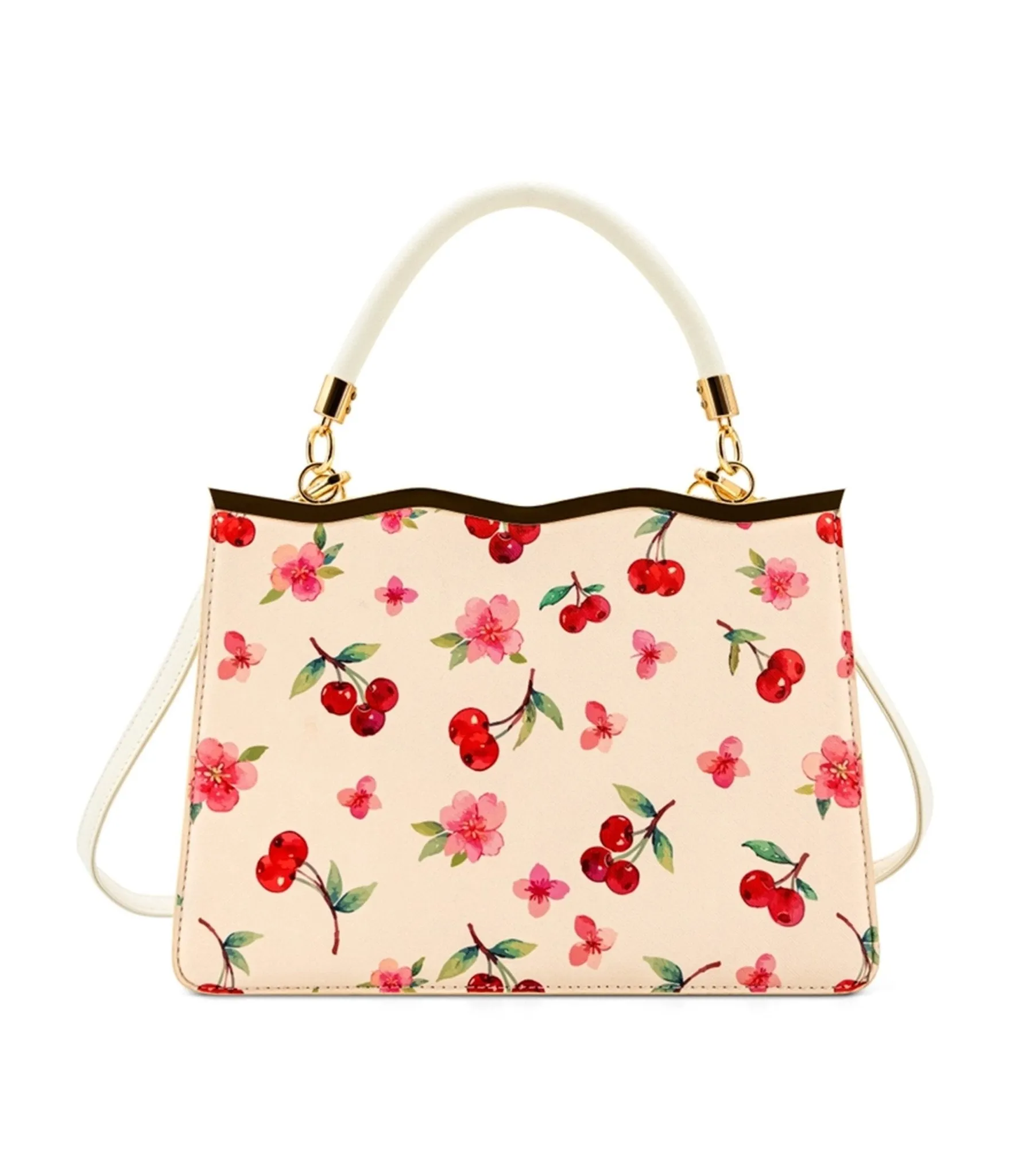 Cream & Cherry Leatherette Handbag sold by Unique Vintage product image thumbnail 2