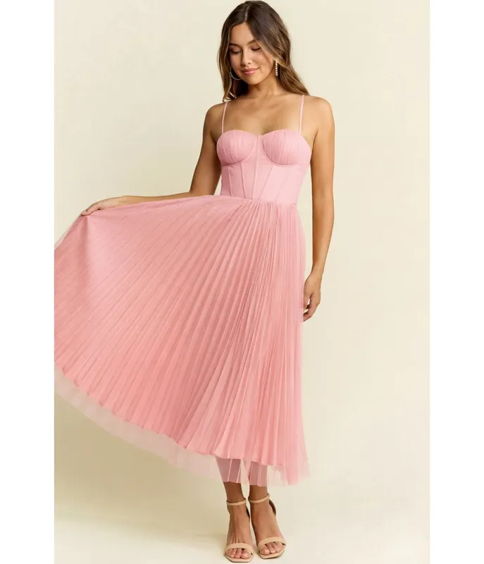 Pink Pleated Tulle Midi Dress made by Unique Vintage