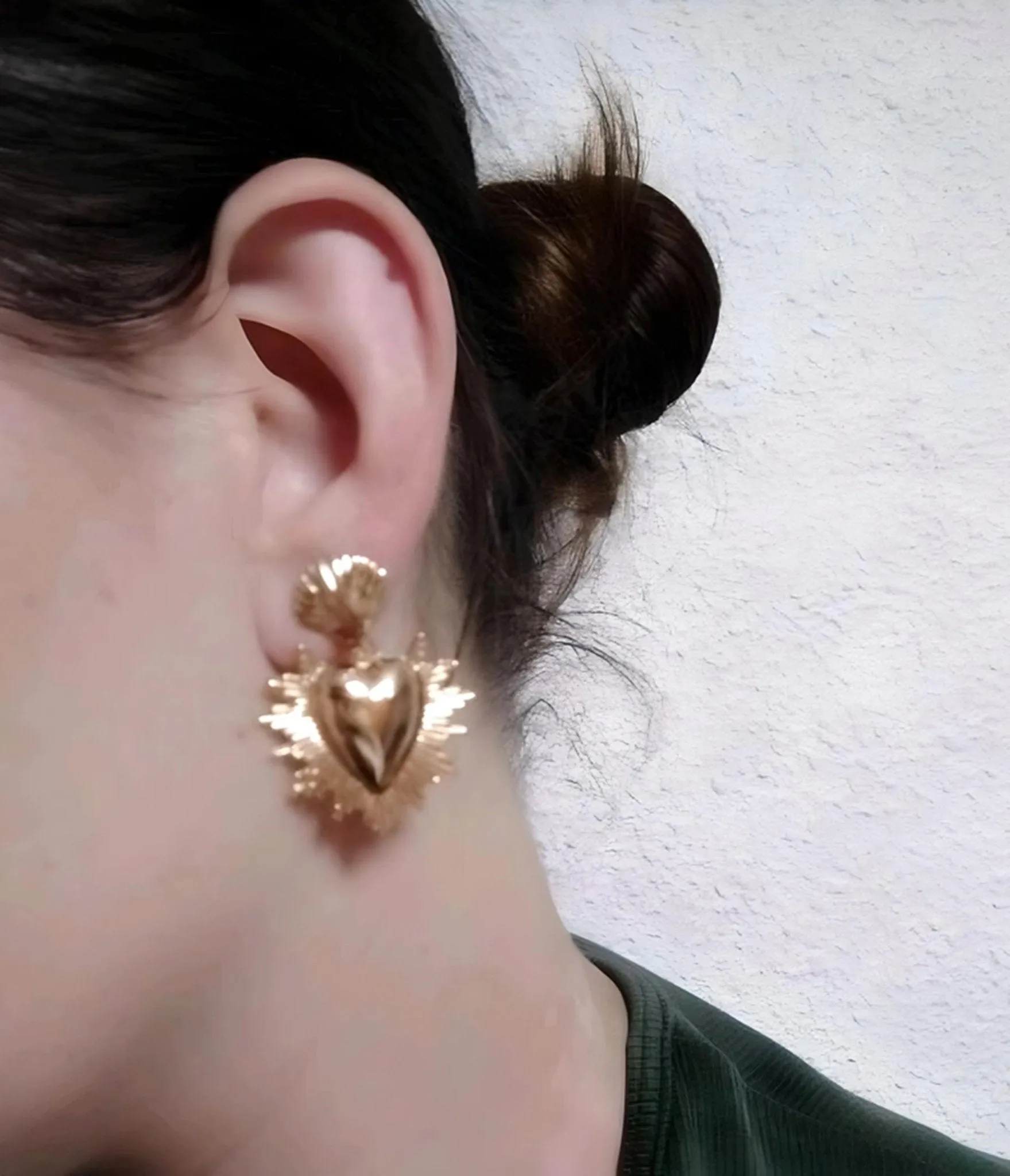 Gold Tone Sacred Heart Earrings sold by Unique Vintage product image thumbnail 4