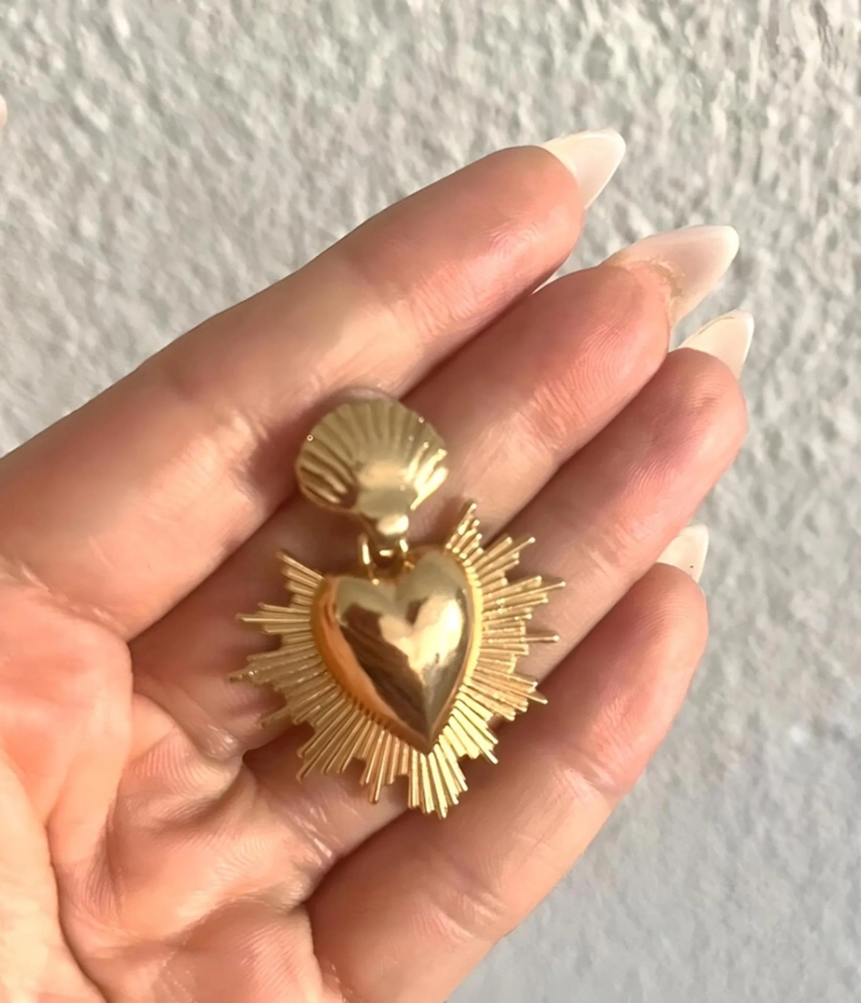 Gold Tone Sacred Heart Earrings sold by Unique Vintage product image thumbnail 3